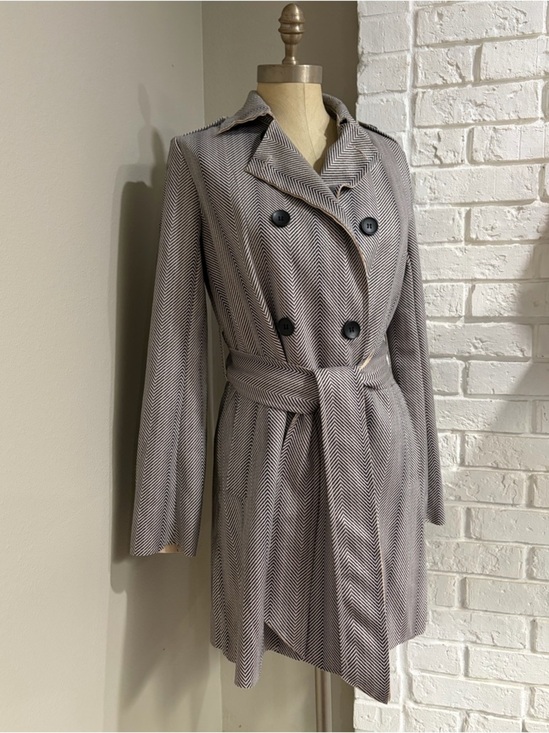 Solitaire Jackets & Blazers - Solitare Double-Breasted Herringbone Trench Coat - Gray